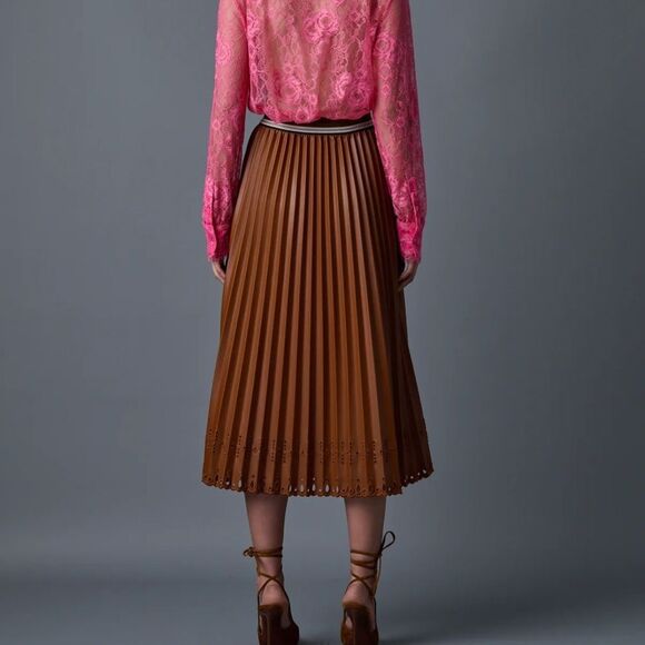 LE SUPERBE PLEATS TO MEET YOU SKIRT BROWN VEGAN LEATHER Medium MSRP $395 NEW - Picture 2 of 8